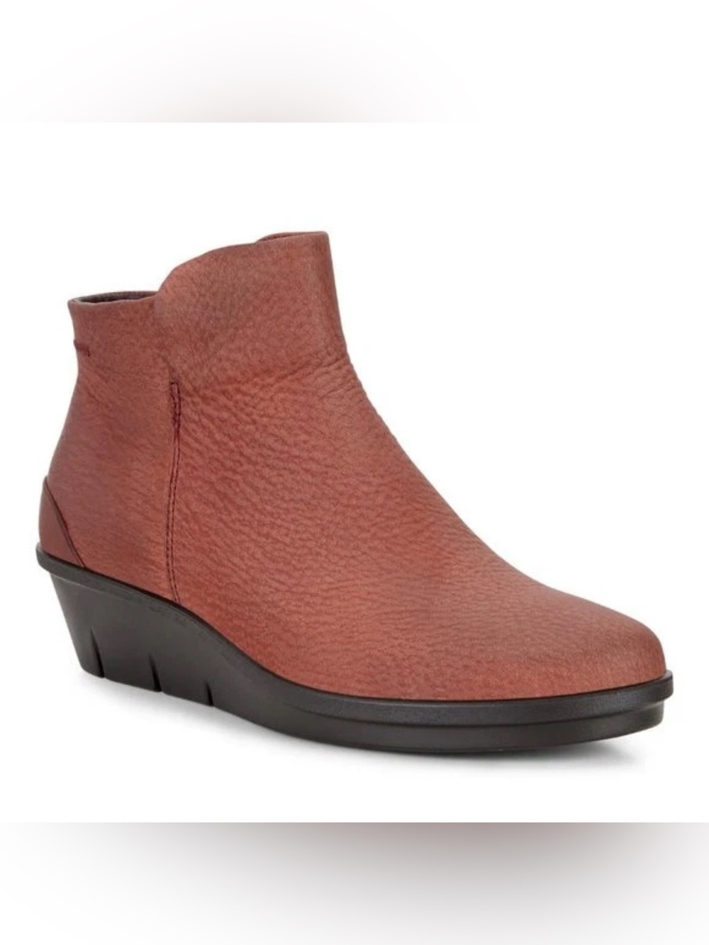 ECCO Skyler Brandy Brown Pebbled Nubuck Leather Wedge Ankle Booties Size 39 US 8